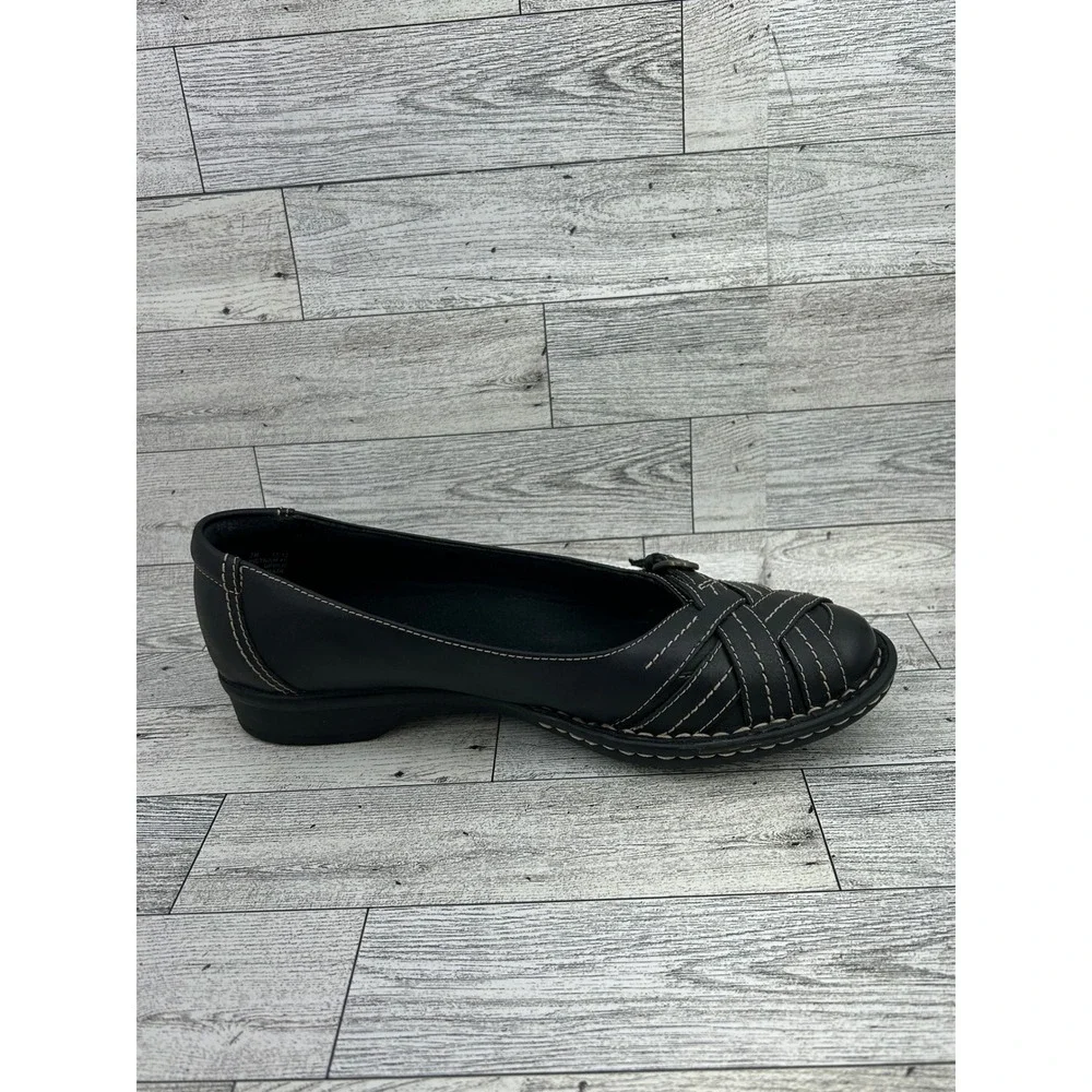 Clarks Bendables Black Leather Woven Buckle Loafers Shoes‎ 65085 Women 7M